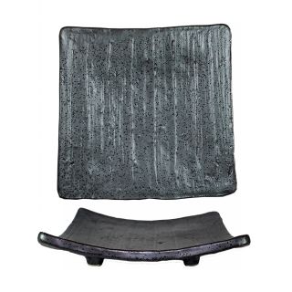 piatto quadrato in ceramica antracite
